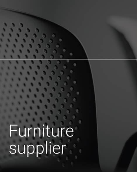 Service button from website, which feature a black and white image of a chair with white text.