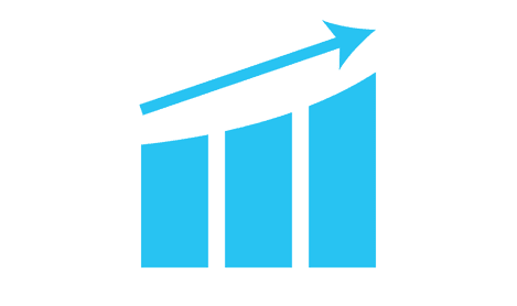 Blue graph icon with upward lift