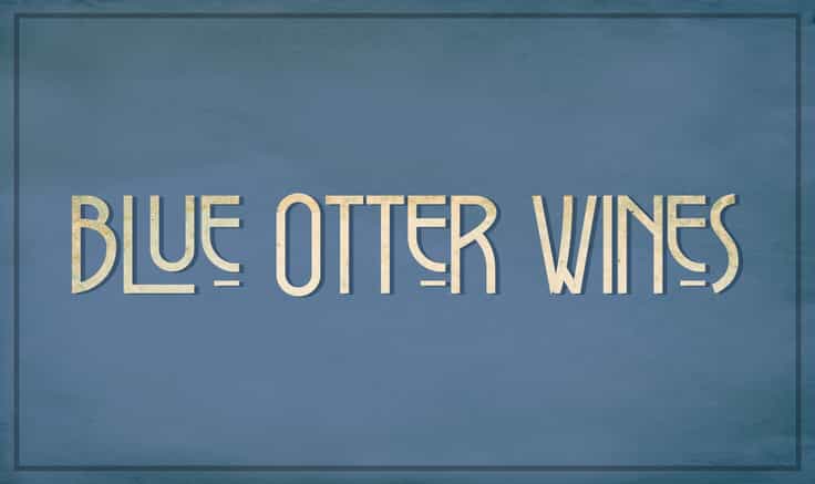 Shop branding Blue Otter logo (an avante garde style font on vintage paper) shown on a blue background.