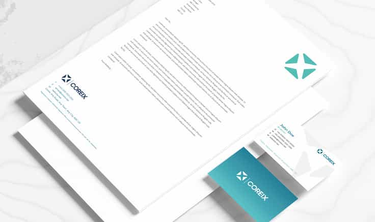 Coreix letterhead and business cards