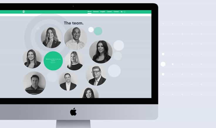 Bespoke meet the team section of website on desktop