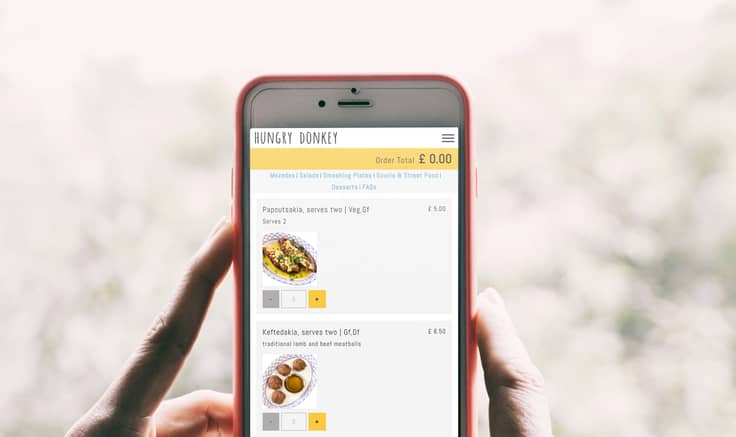 Online restaurant order form on mobile
