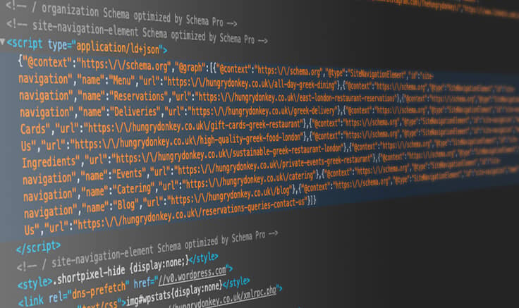 Close up of Schema markup code on screen