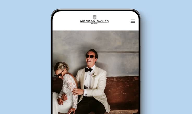 MD bridal website on a mobile device