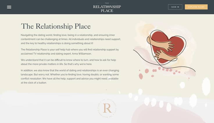 Section of website with copy and abstarct illustration of hand holding a heart