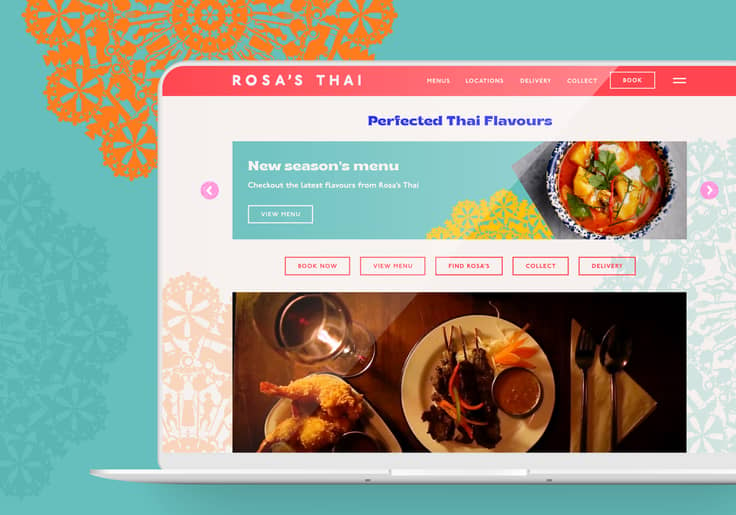 Roas's Thai restaurant design homepage design shown on a laptop computer