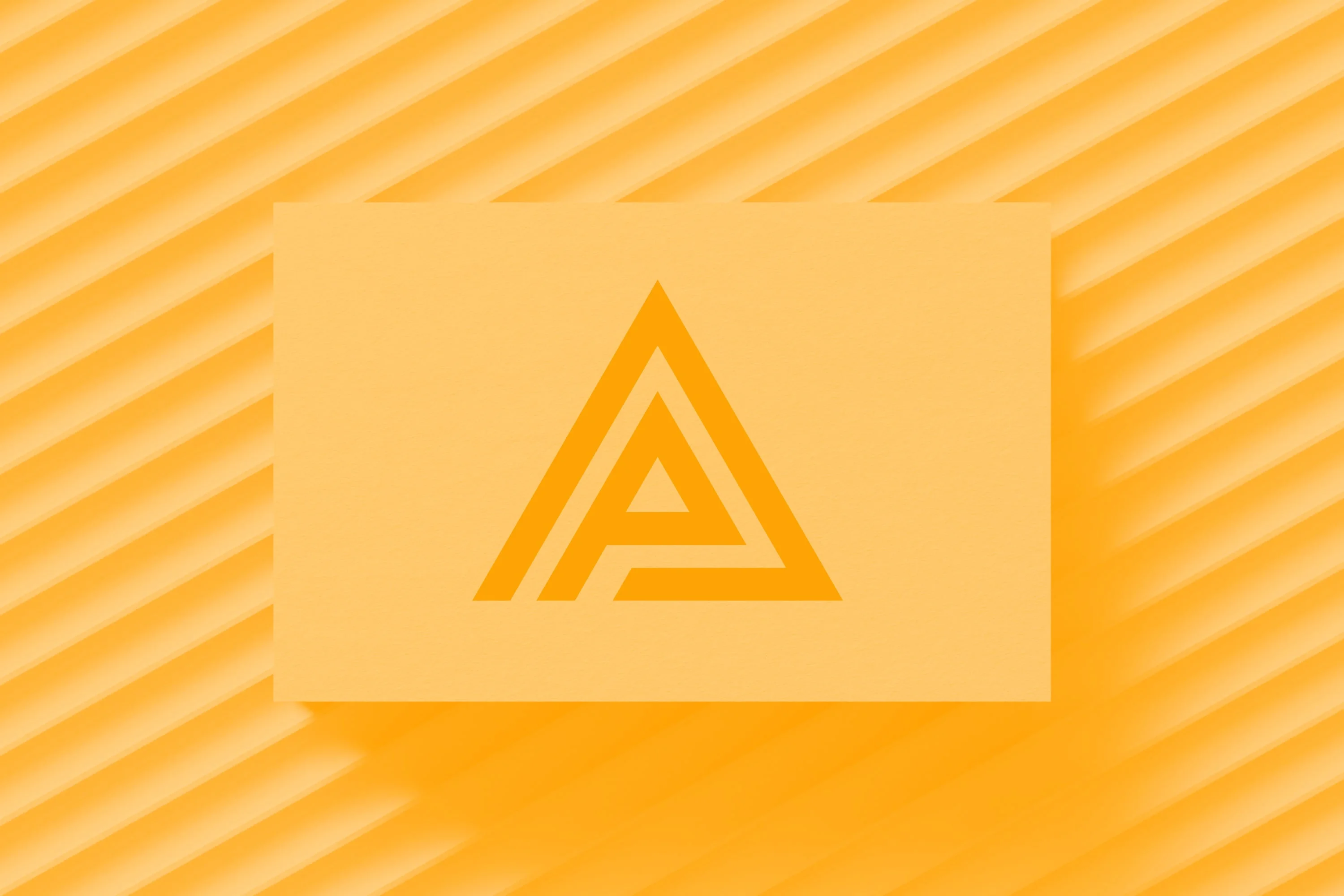 business card with triangle logo golden amber diagonal stripe background