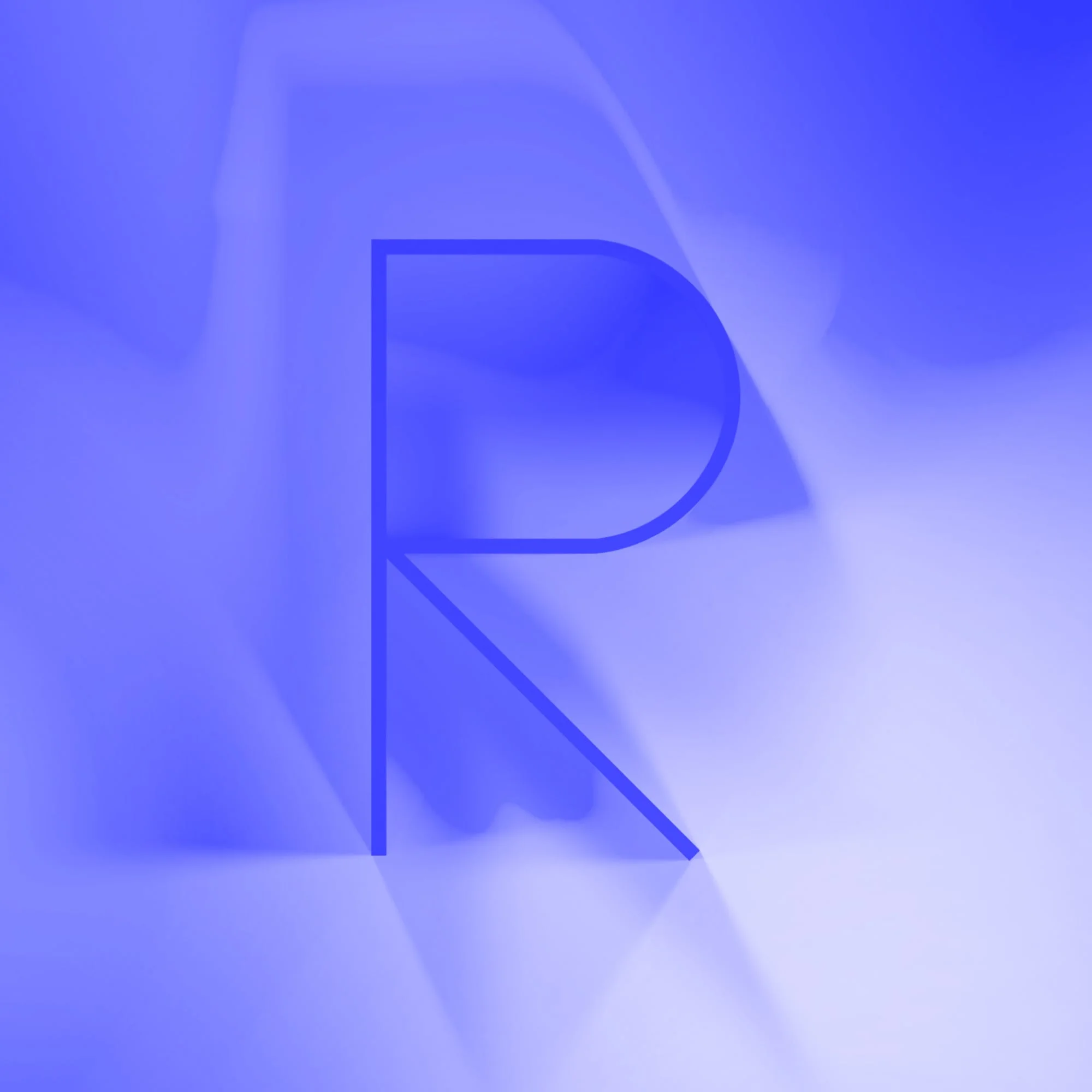 thin outline letter r on blue gradient background brand typography concept