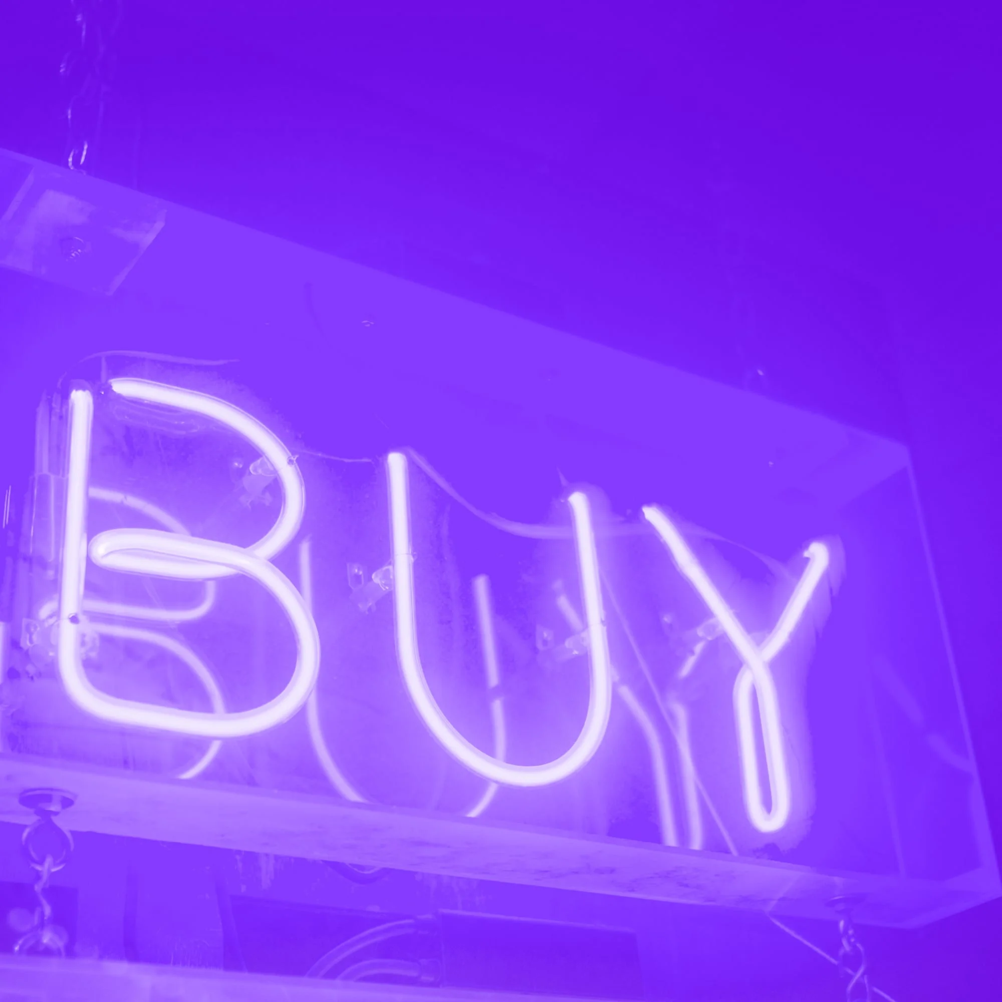 buy neon sign glowing white on purple background