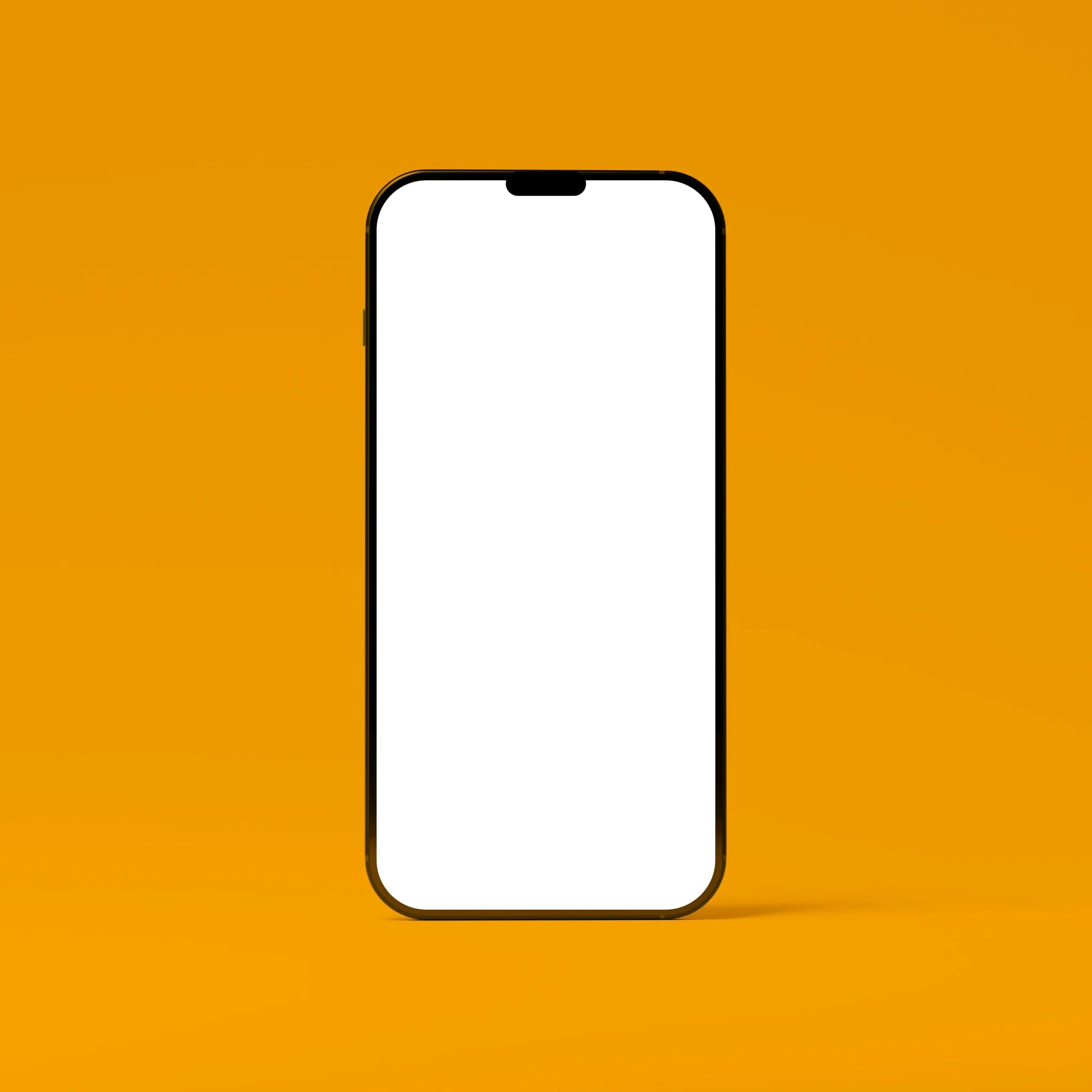 blank iphone mockup with white screen on golden amber background mobile design