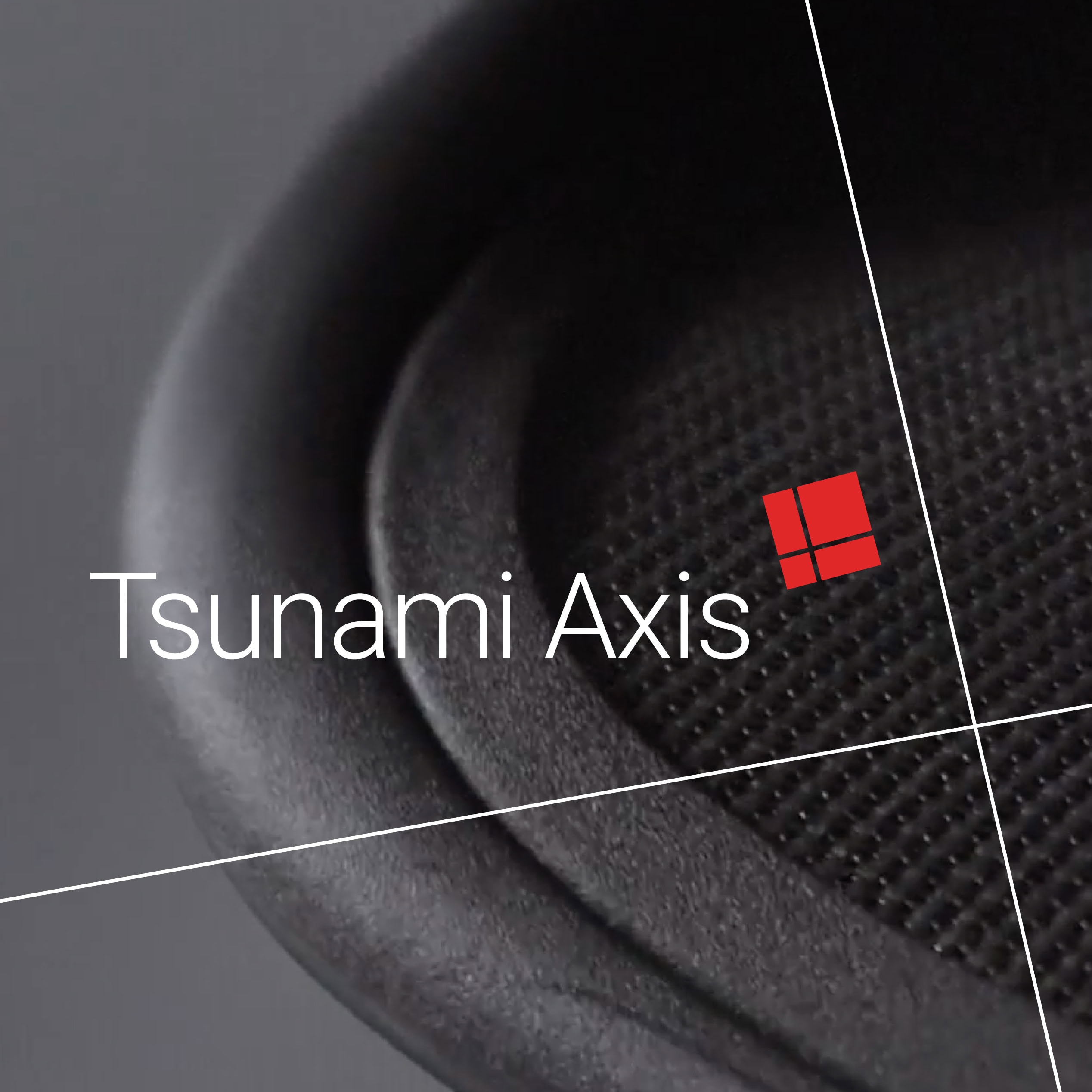 Tsunami Axis wordmark and red icon over dark textured background with intersecting lines