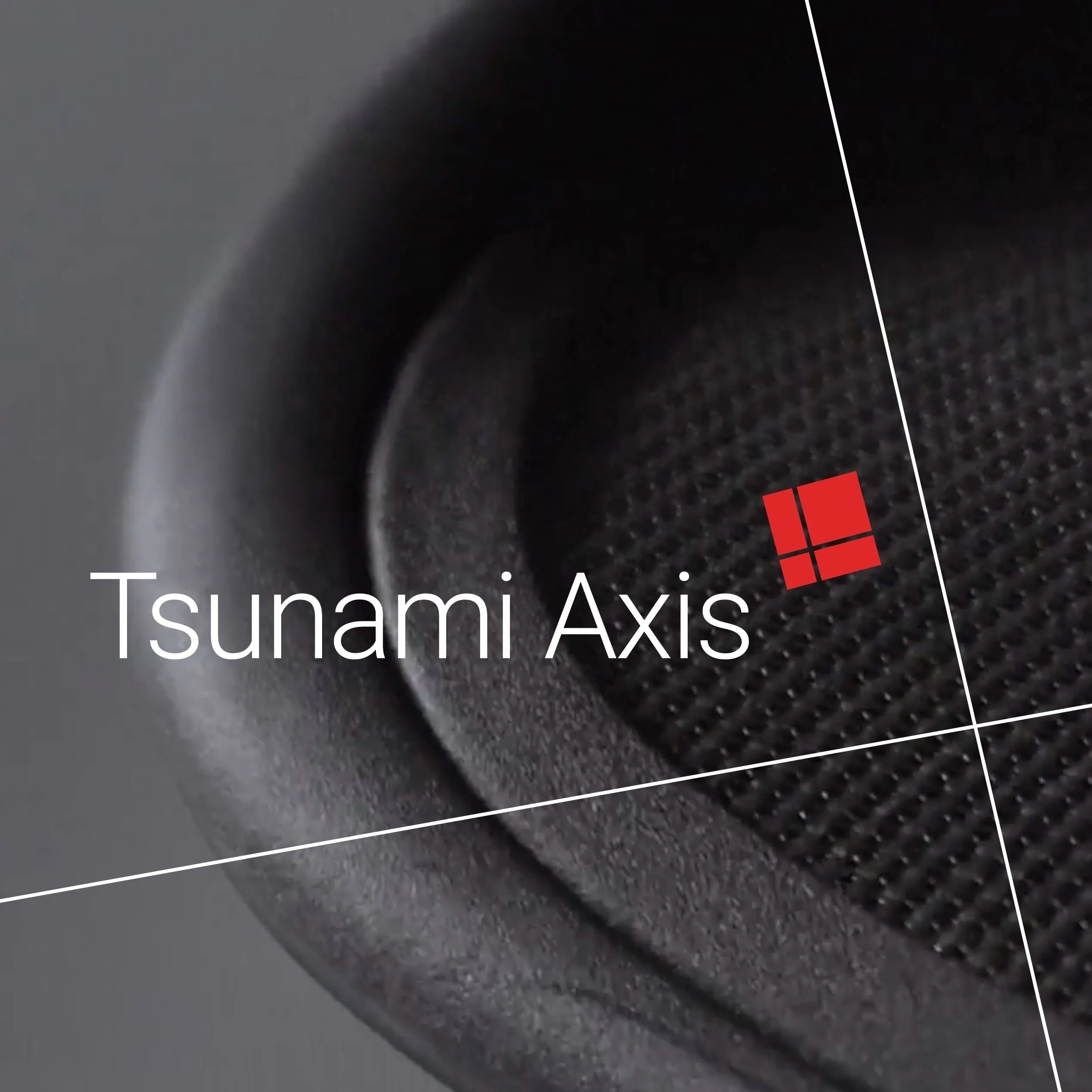 Tsunami Axis wordmark and red icon over dark textured background with intersecting lines