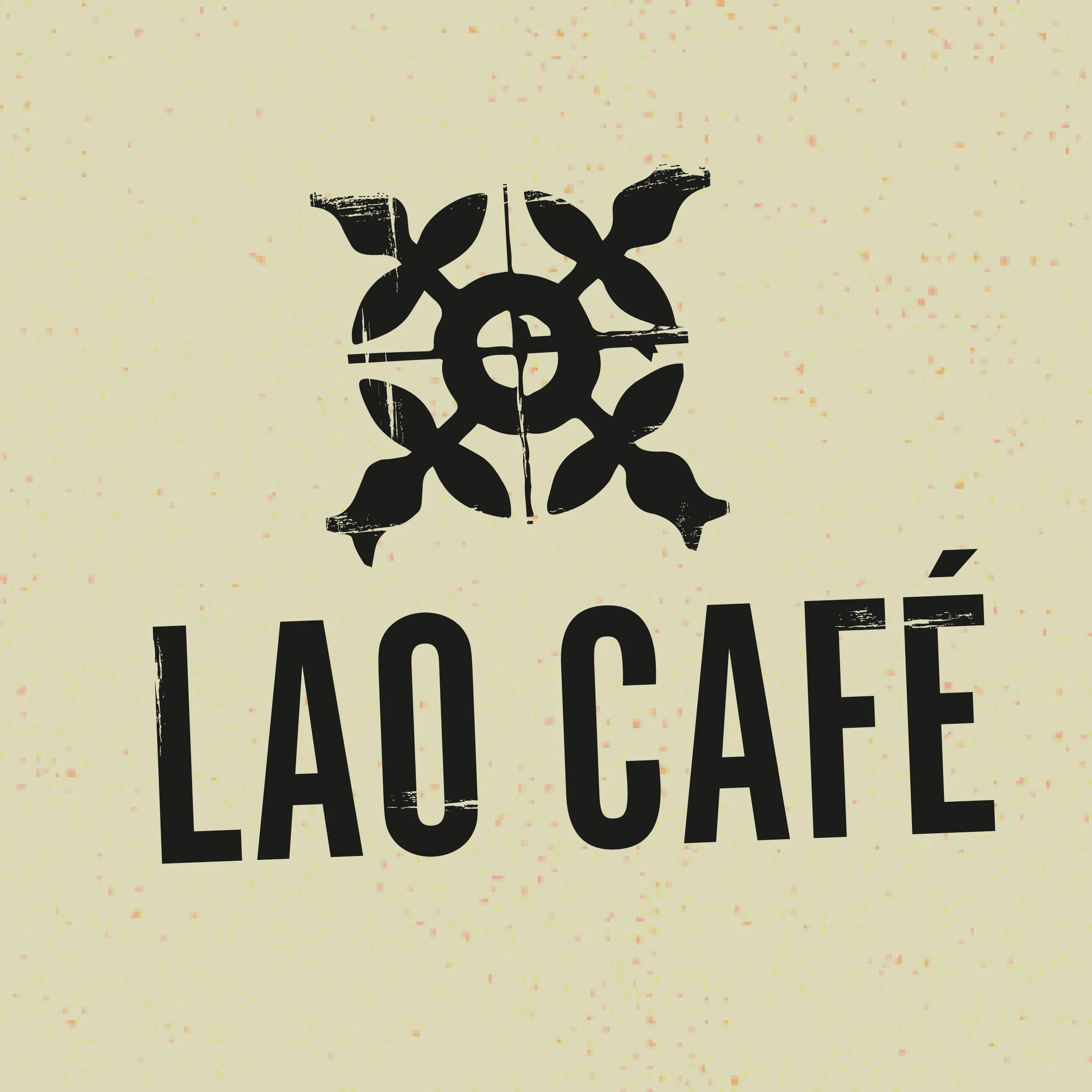 Lao Café logo mark and wordmark on a textured cream background