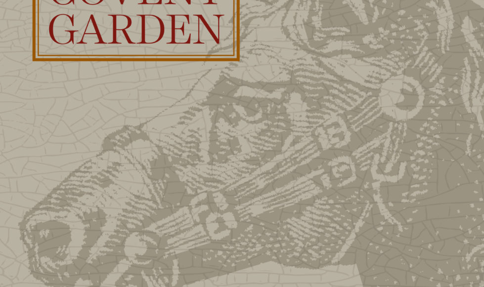 Nags Head Covent Garden menu design Crackle beige background with horse head detail.