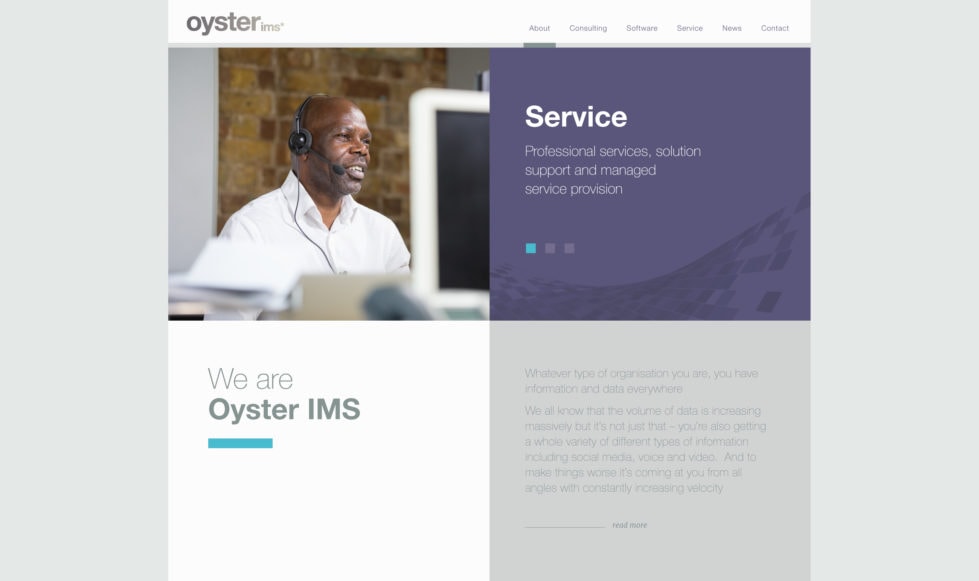 Brand development for Oyster IMS Website home page for Oyster IMS.