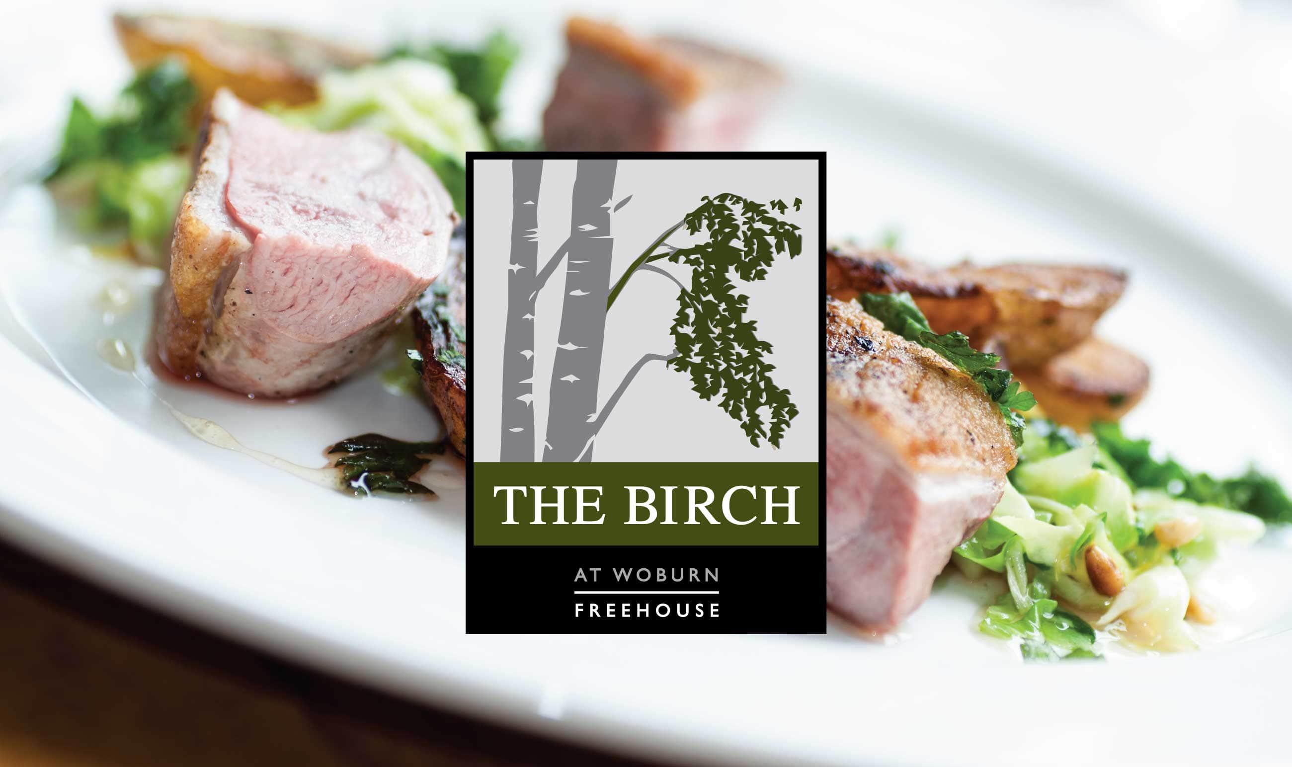 View The Birch The Birch website homepage with a photo of pork loin on a white plate with The Birch logo centred over it.