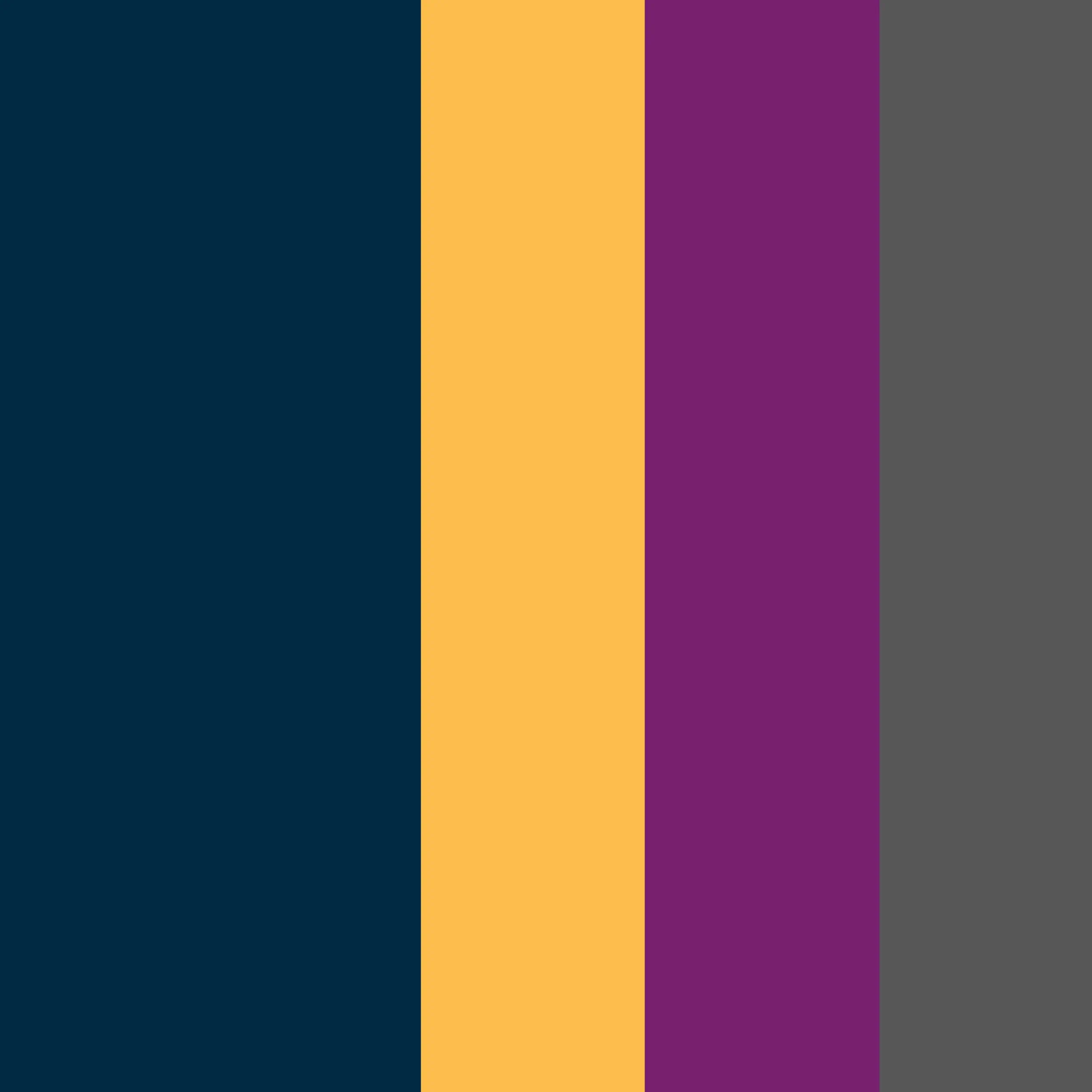 Brand colour palette with vertical blocks of navy, yellow and purple