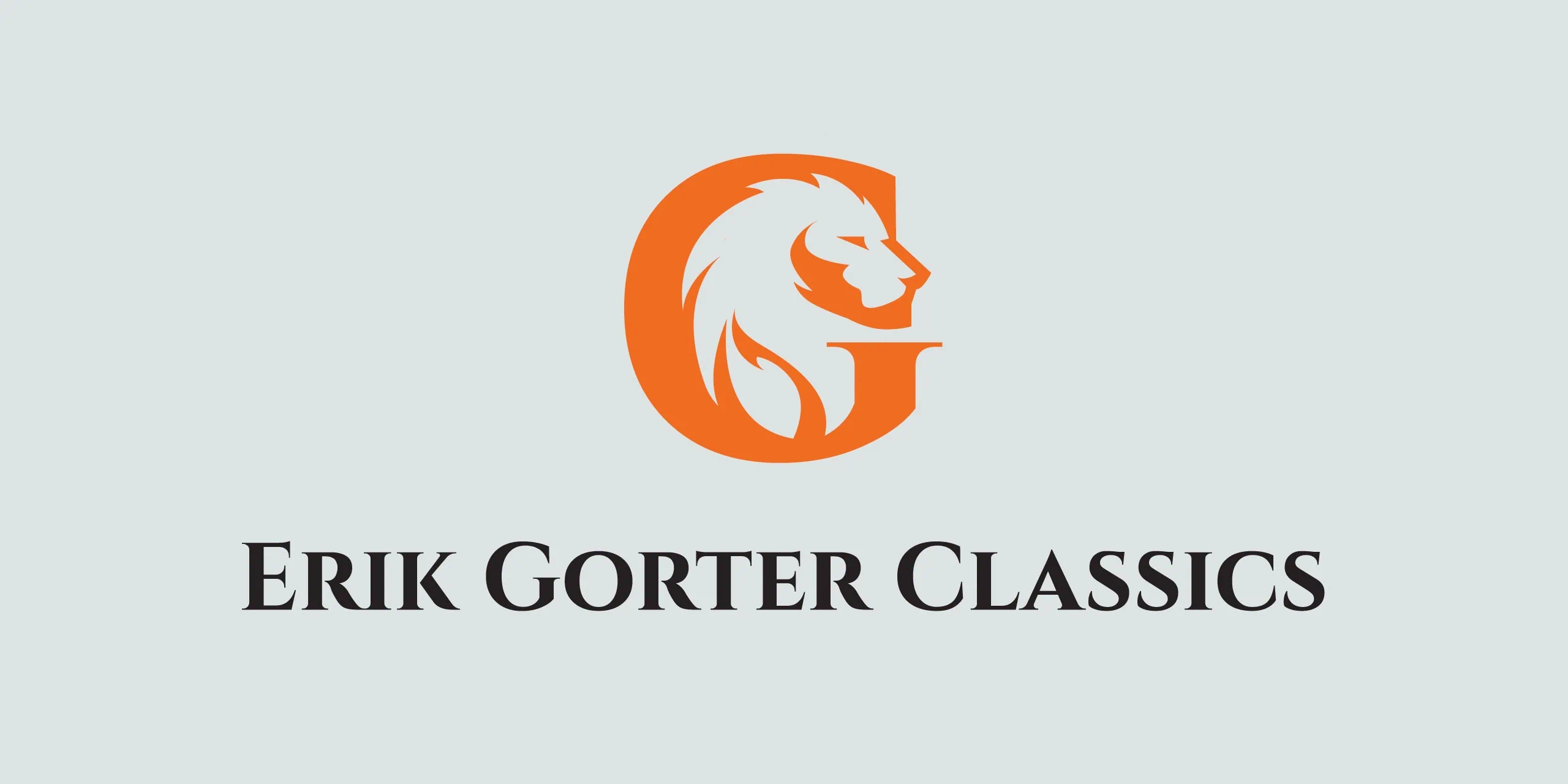 Erik Gorter Classics wordmark with an orange lion emblem on a pale grey background