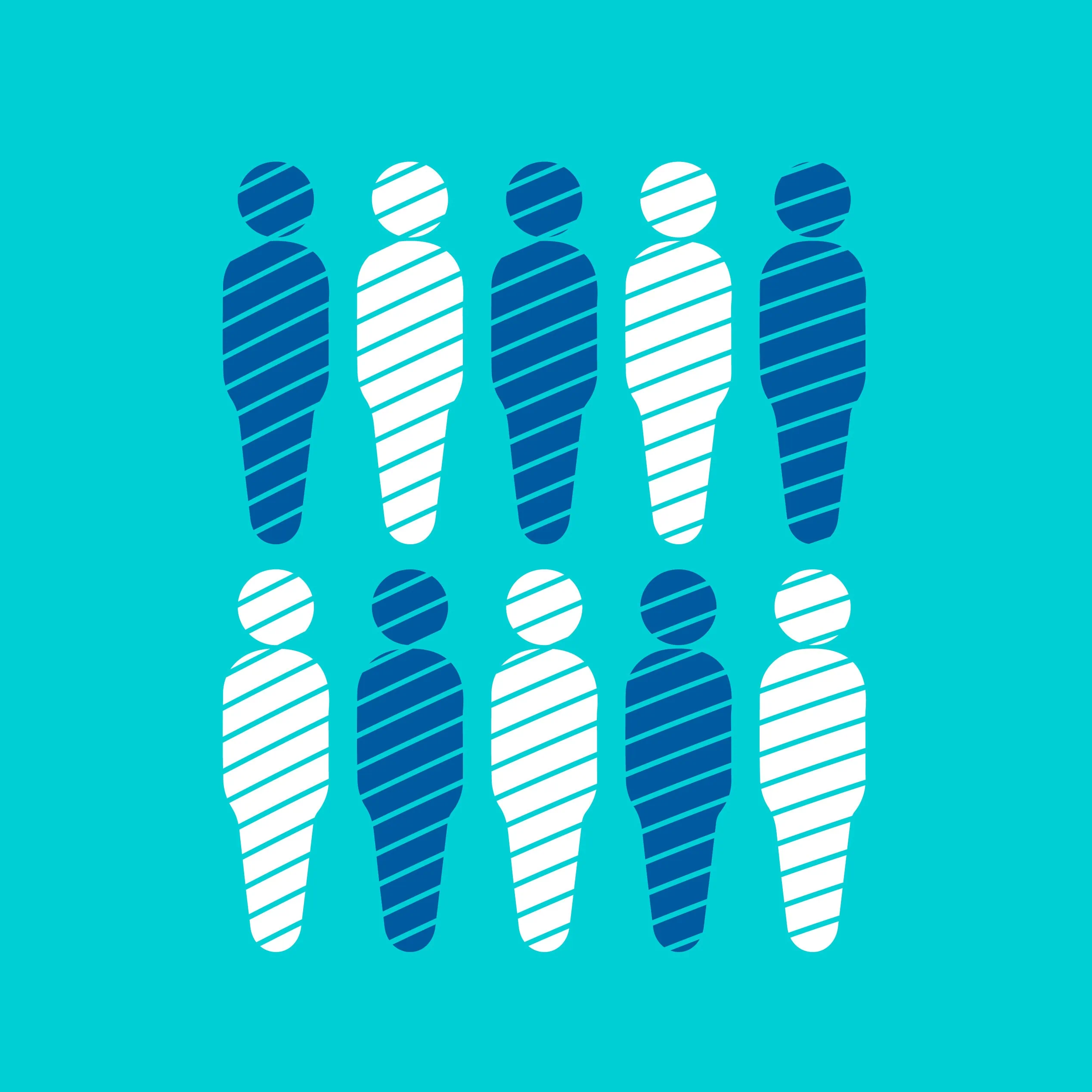 Graphic of striped human figures in two rows, representing groups of patients.