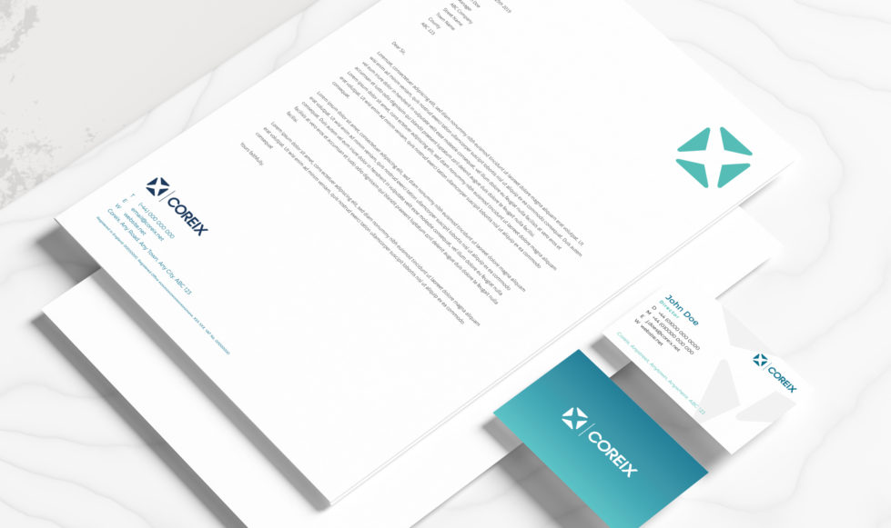 Coreix letterhead and business cards