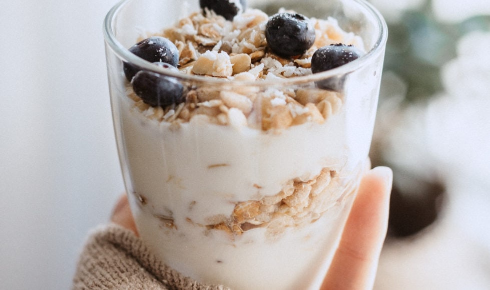 Muesli in a glass dish