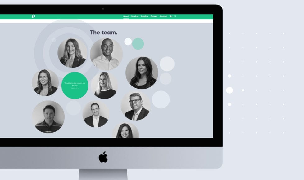 Bespoke meet the team section of website on desktop