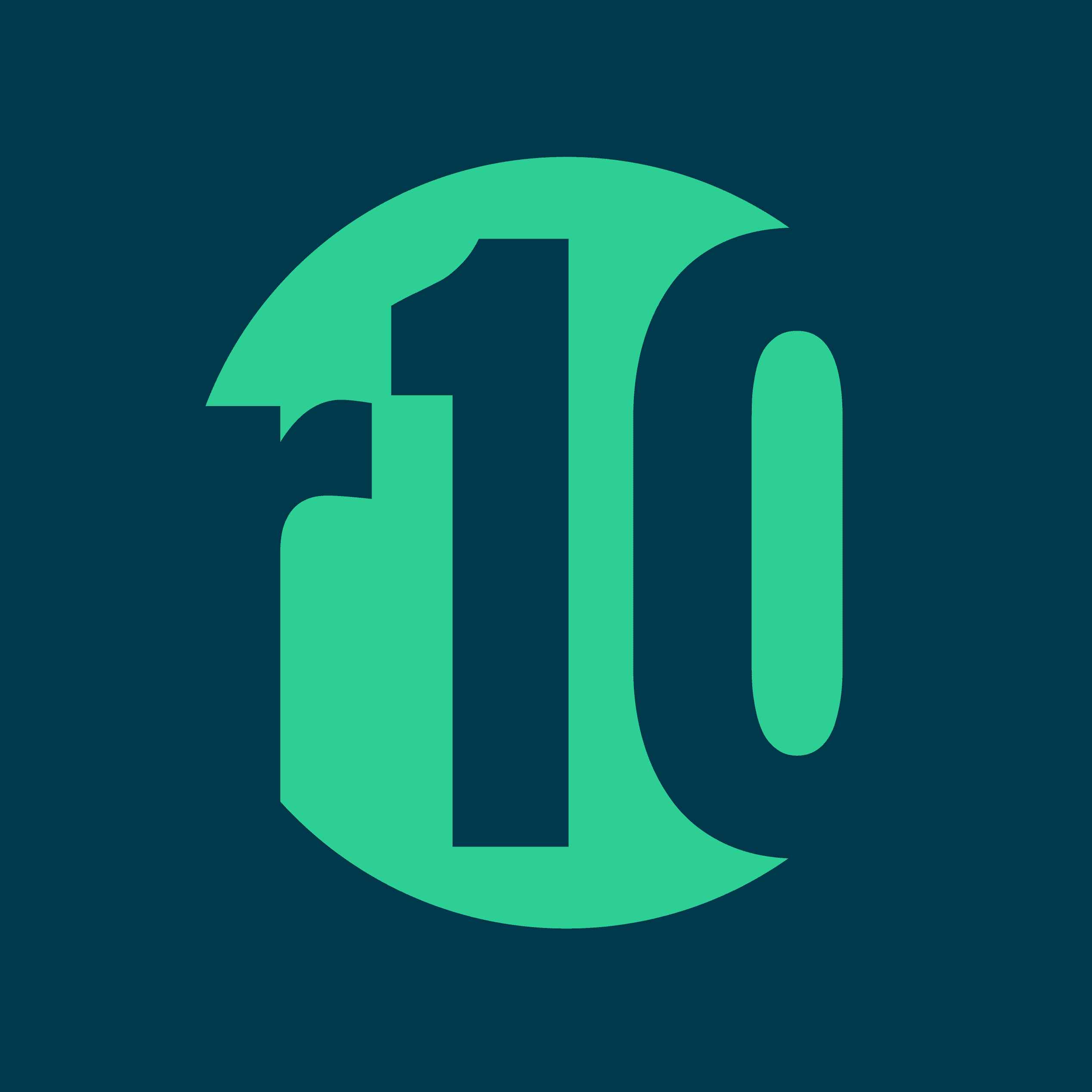 r10 logo mark in green on a dark teal background