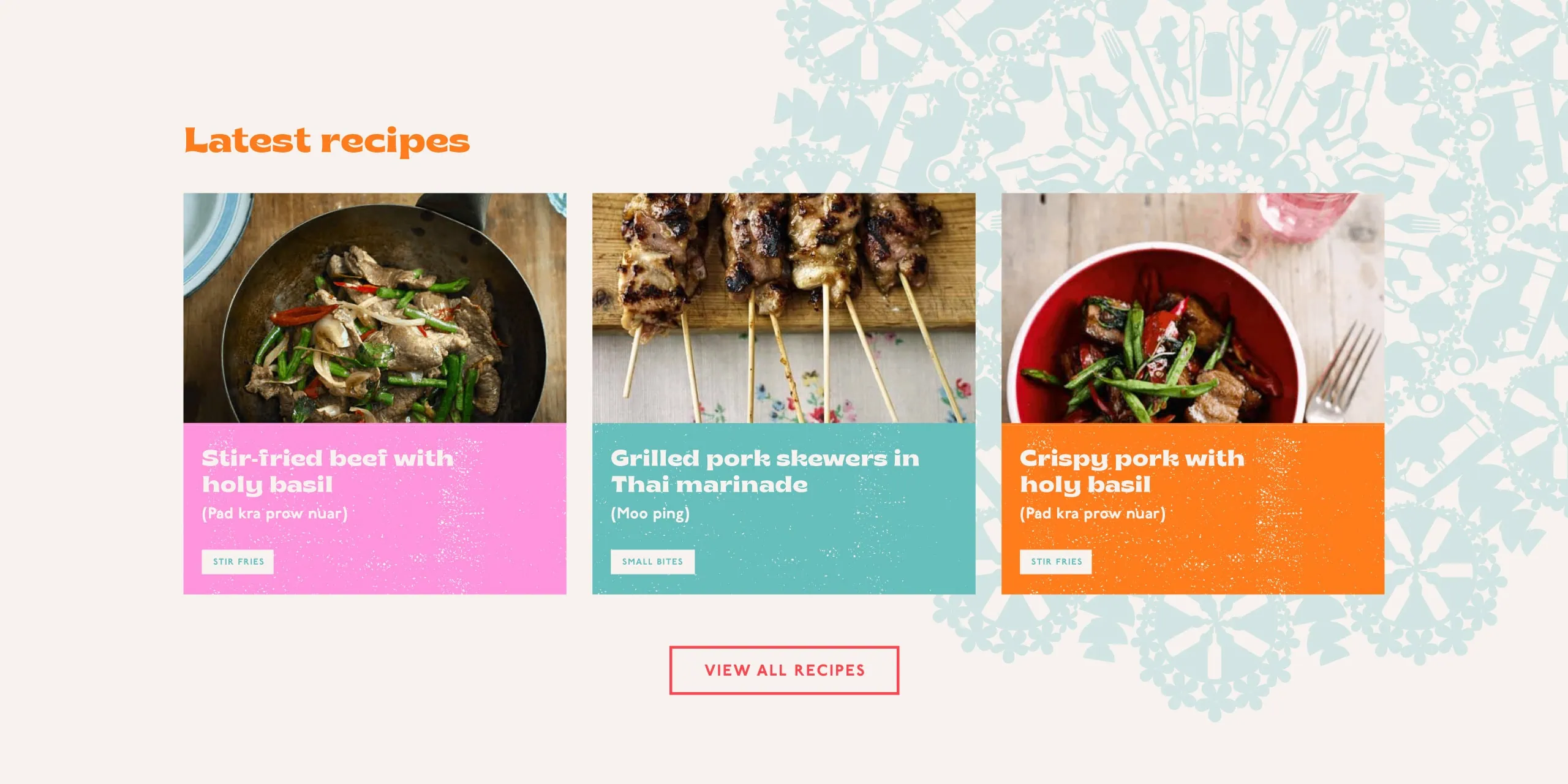 Recipe section layout on Rosa’s Thai website