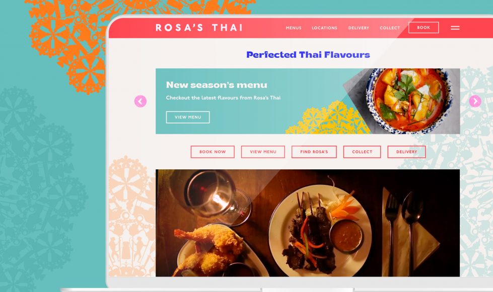 Roas's Thai restaurant design homepage design shown on a laptop computer