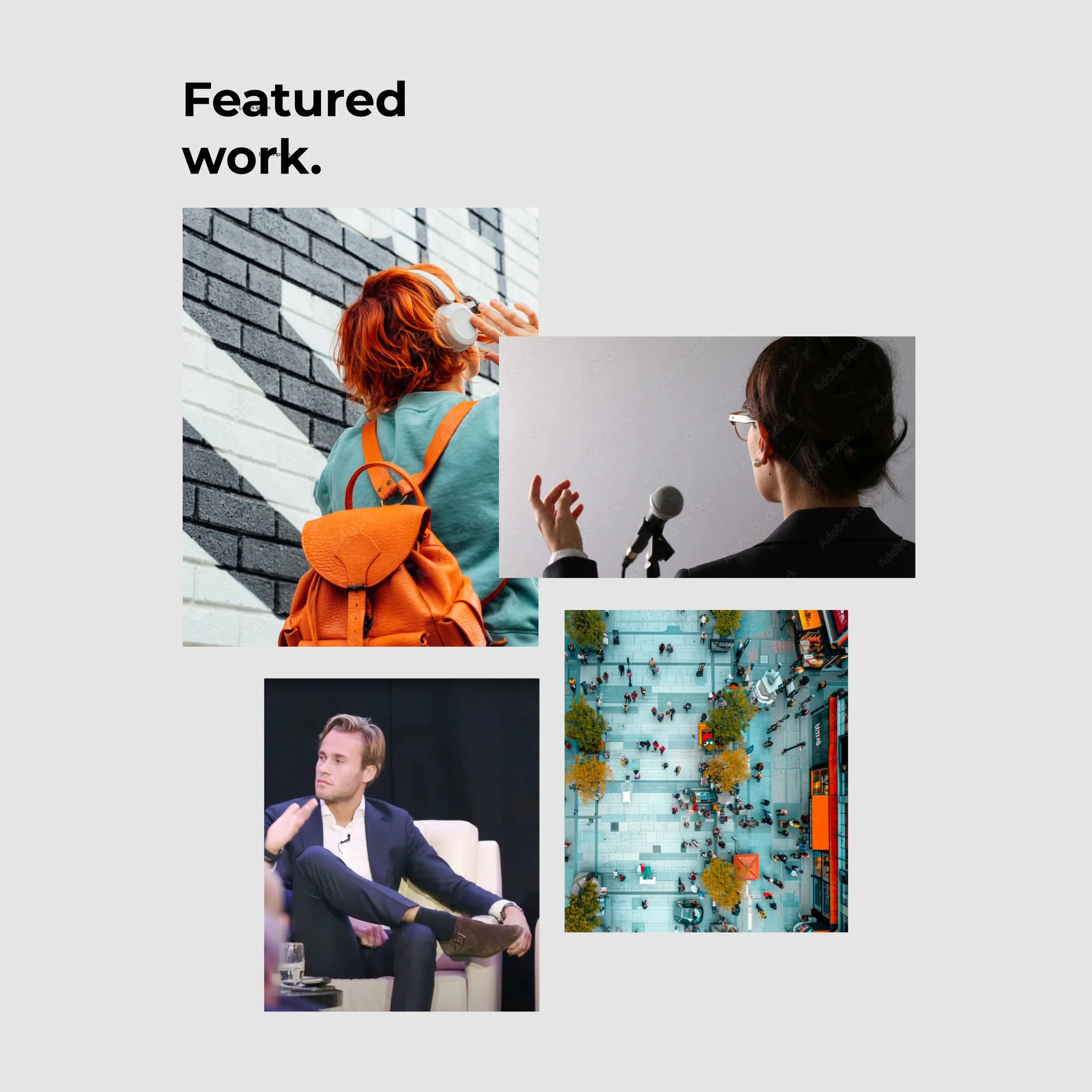“Featured work” section screenshot showing a four-image collage layout