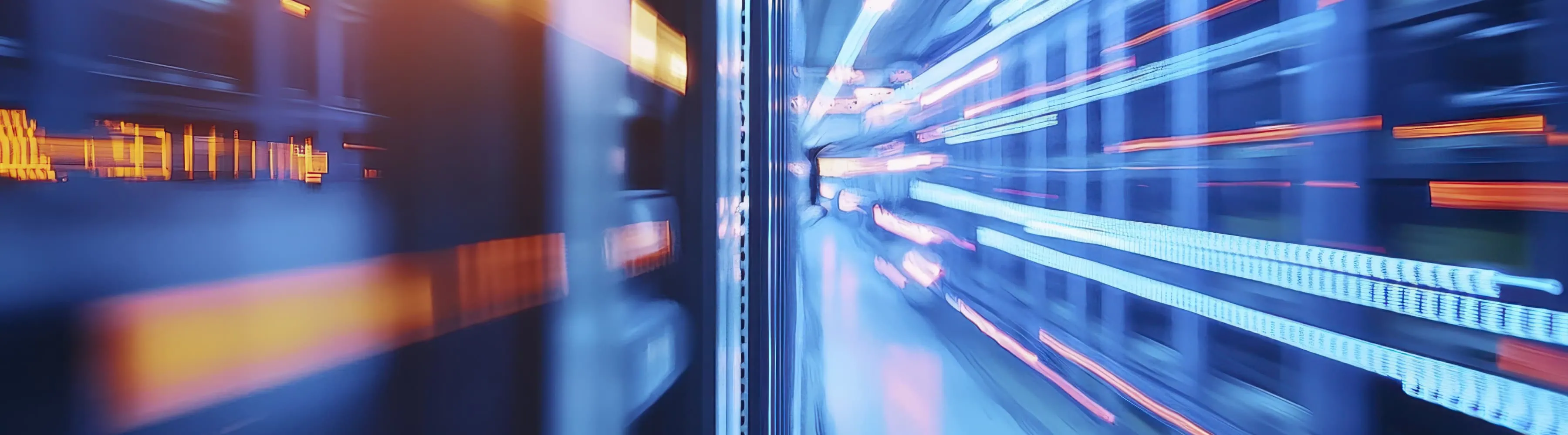 Modern data centre with server racks and network cables.